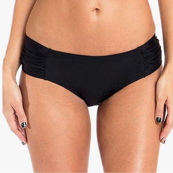 Ocean Blues Black Women's Full Coverage Swim Bottoms Ruched Sides Bikini… - Picture 2 of 9